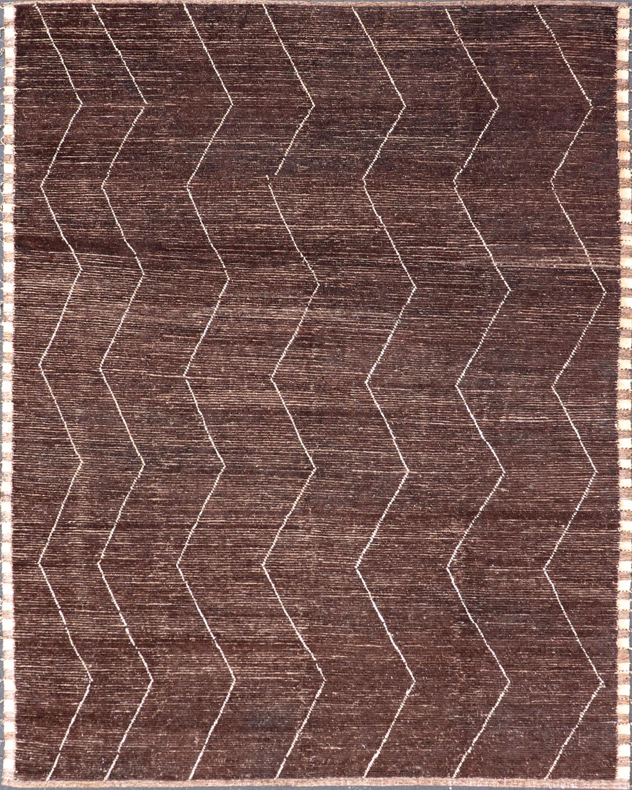 Brown Modern Causal Contemporary Rug in Moroccan Zig - Zag Design In Cream. Keivan Woven Arts / rug SNK - 1810, country of origin / type: Afghanistan / Modern Casual, circa Early - 21th Century. Measures:9'1 x 12'0 This modern casual rug has been hand... - Keivan Woven ArtsSNK - 1810 - 23139Rug