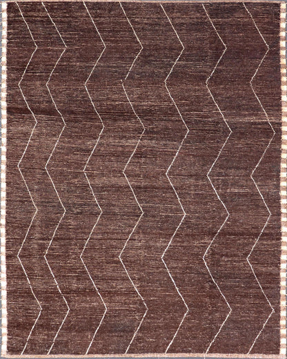 Brown Modern Causal Contemporary Rug in Moroccan Zig - Zag Design In Cream. Keivan Woven Arts / rug SNK - 1810, country of origin / type: Afghanistan / Modern Casual, circa Early - 21th Century. Measures:9'1 x 12'0 This modern casual rug has been hand... - Keivan Woven ArtsSNK - 1810 - 23139Rug