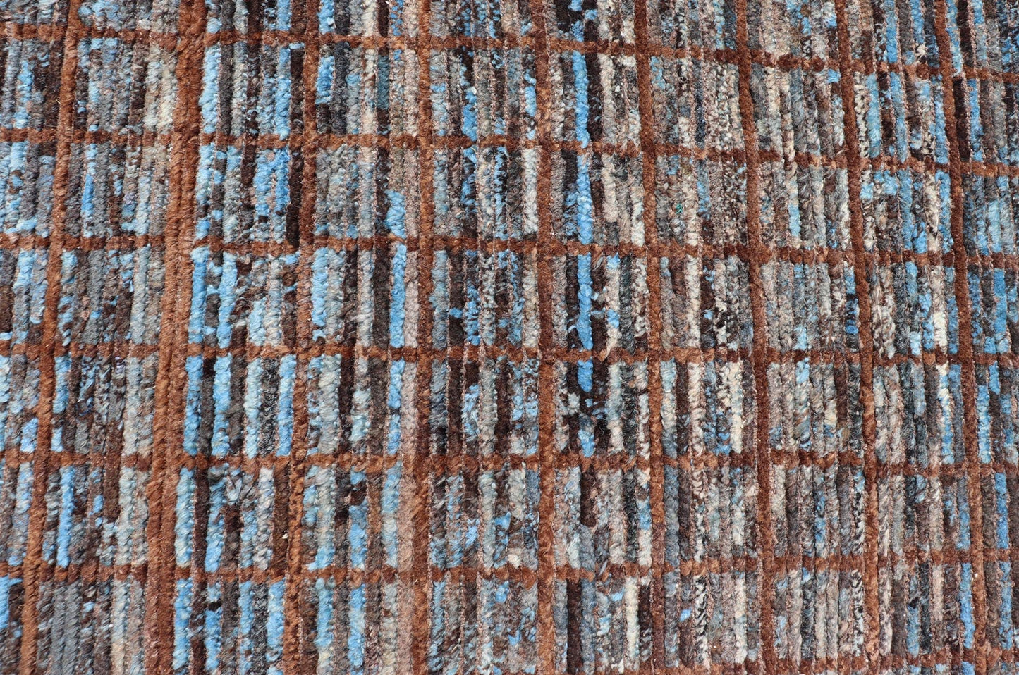 Keivan Woven Arts Modern runner in distressed Moroccan Squared design with Blue Measures: 2'9 x 9'8 Keivan Woven Arts Modern Casual Afghan Tribal Runner. Keivan Woven Arts/ rug SNK - 1840 Country of Origin: Afghanistan Type: Modern Casual ... - Keivan Woven ArtsSNK - 1840 - 27670Rug