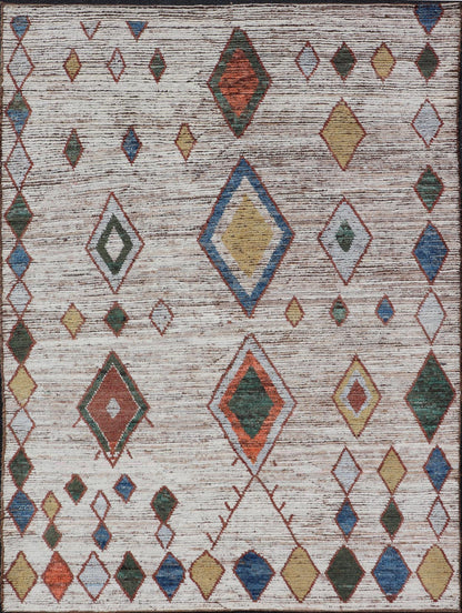Colorful Abstract Modern Casual Rug in Green, Orange, Red, and Soft Yellow. Keivan Woven Arts; rug SNK - 1859 Country of Origin: Afghanistan Type: Modern Casual Design: All - Over, Abstract. Measures: 6'2 x 8'9 This large modern casual palace rug fe... - Keivan Woven ArtsSNK - 1859 - 23145Rug