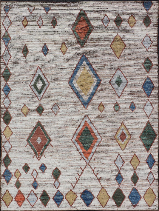 Colorful Abstract Modern Casual Rug in Green, Orange, Red, and Soft Yellow. Keivan Woven Arts; rug SNK - 1859 Country of Origin: Afghanistan Type: Modern Casual Design: All - Over, Abstract. Measures: 6'2 x 8'9 This large modern casual palace rug fe... - Keivan Woven ArtsSNK - 1859 - 23145Rug