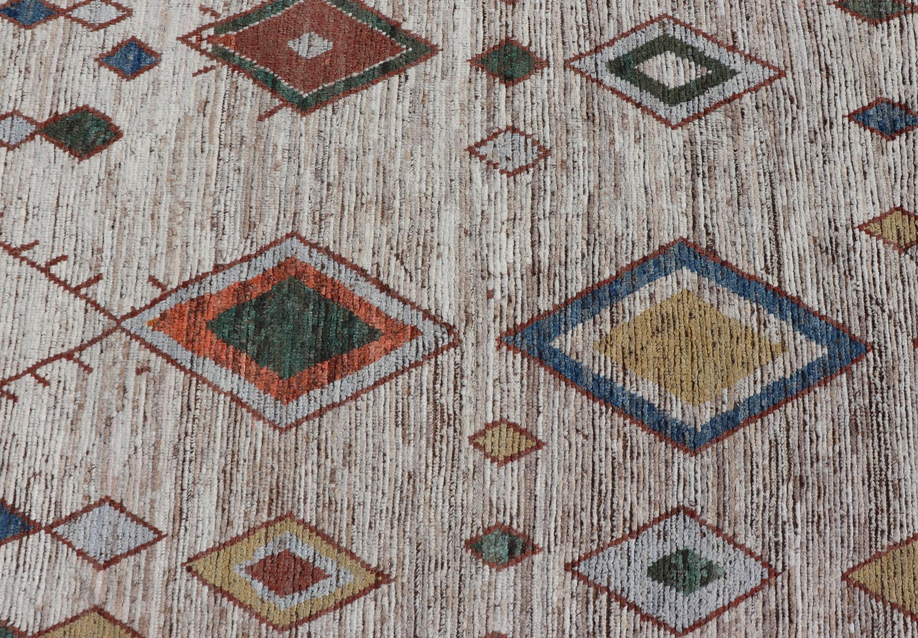 Colorful Abstract Modern Casual Rug in Green, Orange, Red, and Soft Yellow. Keivan Woven Arts; rug SNK - 1859 Country of Origin: Afghanistan Type: Modern Casual Design: All - Over, Abstract. Measures: 6'2 x 8'9 This large modern casual palace rug fe... - Keivan Woven ArtsSNK - 1859 - 23145Rug