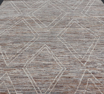 Large Moroccan Style Distressed Modern Rug in Diamond Design In Earthy Tones. Keivan Woven Arts; rug SNK - 1880, country of origin / type: Afghanistan / Modern Casual, circa early - 21th century. Measures: 10'5 x 14'0 This modern casual tribal rug h... - Keivan Woven ArtsSNK - 1880 - 24360Rug