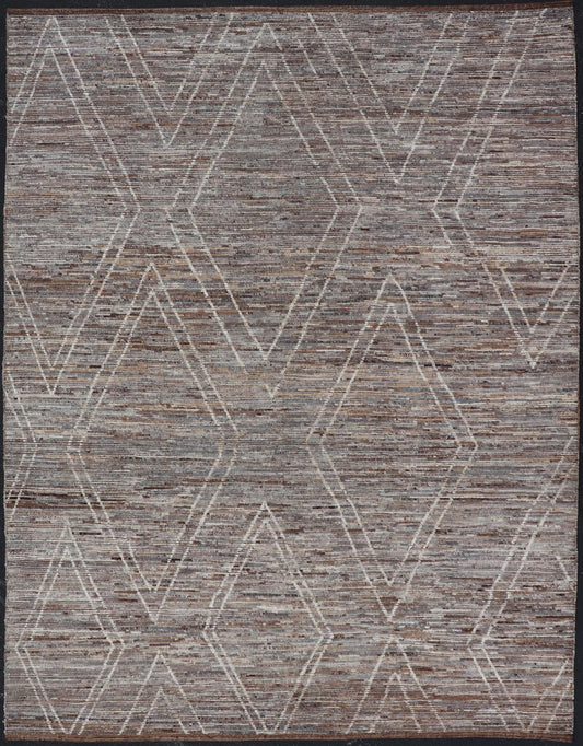 Large Moroccan Style Distressed Modern Rug in Diamond Design In Earthy Tones. Keivan Woven Arts; rug SNK - 1880, country of origin / type: Afghanistan / Modern Casual, circa early - 21th century. Measures: 10'5 x 14'0 This modern casual tribal rug h... - Keivan Woven ArtsSNK - 1880 - 24360Rug