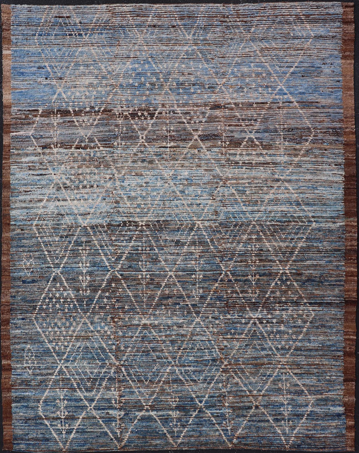 Modern Tribal Rug in Wool with Sub - Geometric Design in Dark Blue, Tan, & Ivory. Keivan Woven Arts / rug SNK - 1907, country of origin / type: Afghanistan / Modern Casual, circa Early - 21th century. Measures: 6'10 x 9'2 This modern casual tribal rug... - Keivan Woven ArtsSNK - 1907 - 23157