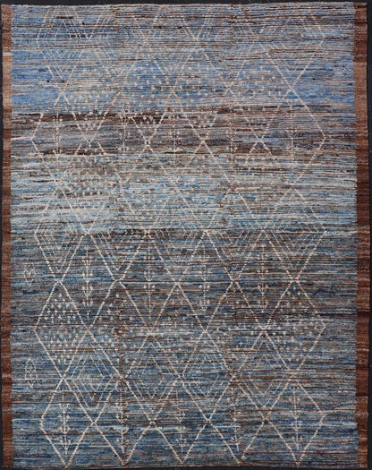 Modern Tribal Rug in Wool with Sub - Geometric Design in Dark Blue, Tan, & Ivory. Keivan Woven Arts / rug SNK - 1907, country of origin / type: Afghanistan / Modern Casual, circa Early - 21th century. Measures: 6'10 x 9'2 This modern casual tribal rug... - Keivan Woven ArtsSNK - 1907 - 23157