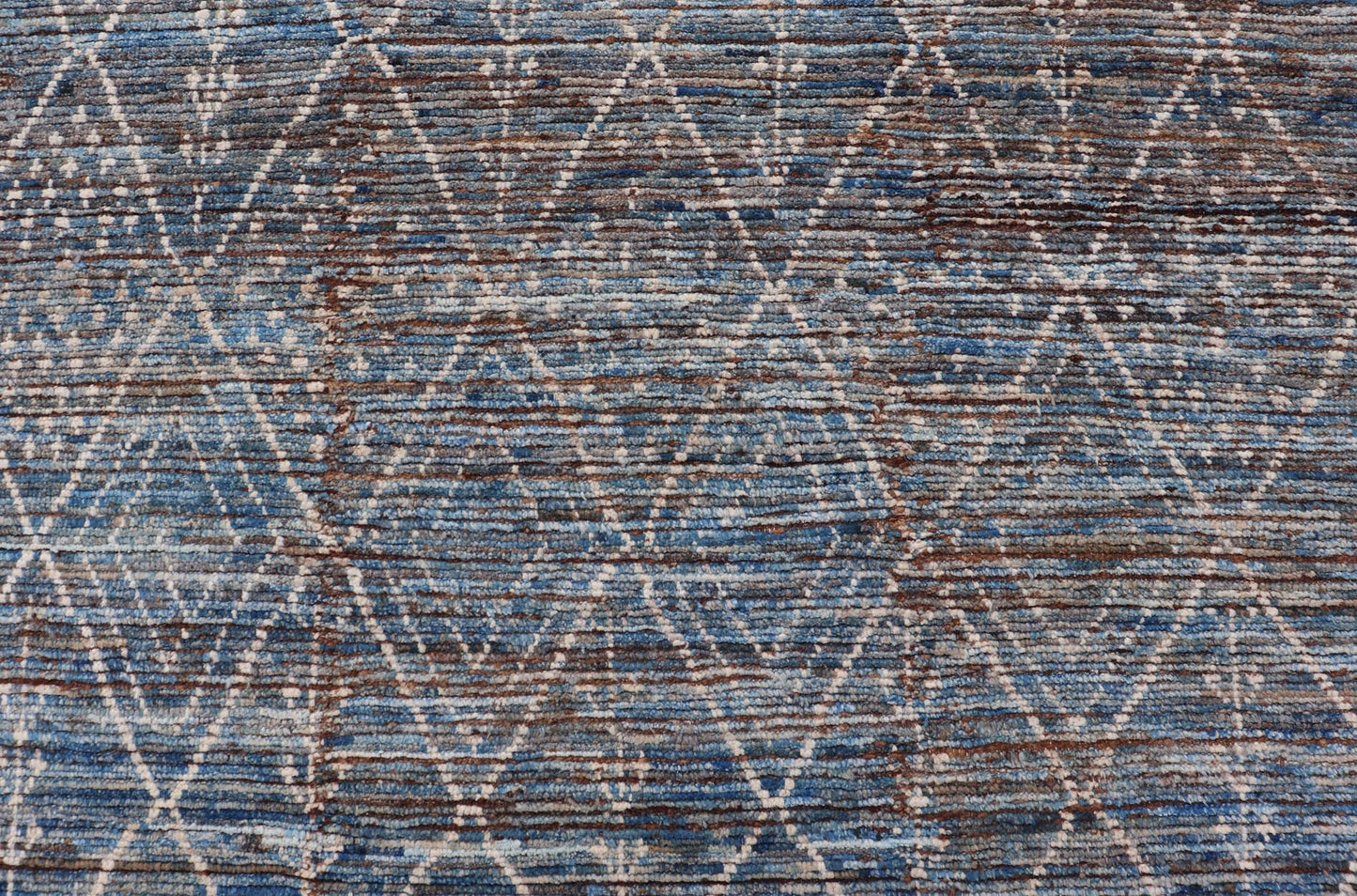Modern Tribal Rug in Wool with Sub - Geometric Design in Dark Blue, Tan, & Ivory. Keivan Woven Arts / rug SNK - 1907, country of origin / type: Afghanistan / Modern Casual, circa Early - 21th century. Measures: 6'10 x 9'2 This modern casual tribal rug... - Keivan Woven ArtsSNK - 1907 - 23157Rug