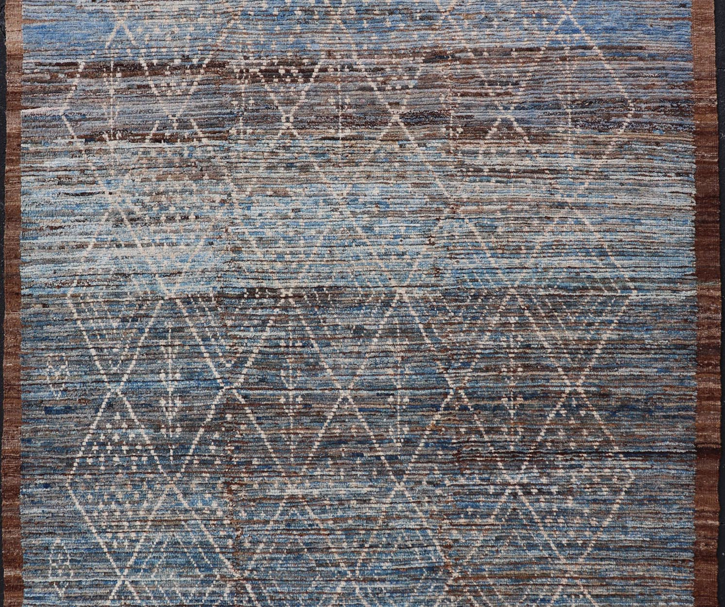 Modern Tribal Rug in Wool with Sub - Geometric Design in Dark Blue, Tan, & Ivory. Keivan Woven Arts / rug SNK - 1907, country of origin / type: Afghanistan / Modern Casual, circa Early - 21th century. Measures: 6'10 x 9'2 This modern casual tribal rug... - Keivan Woven ArtsSNK - 1907 - 23157