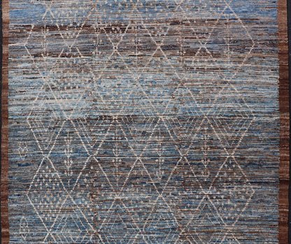 Modern Tribal Rug in Wool with Sub - Geometric Design in Dark Blue, Tan, & Ivory. Keivan Woven Arts / rug SNK - 1907, country of origin / type: Afghanistan / Modern Casual, circa Early - 21th century. Measures: 6'10 x 9'2 This modern casual tribal rug... - Keivan Woven ArtsSNK - 1907 - 23157