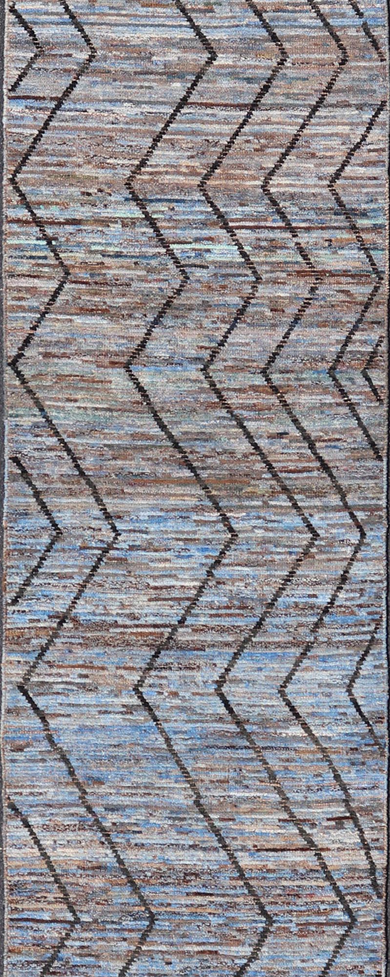 Modern Runner in All - Over Tribal Design in Charcoal, Sky Blue, Blue and Cream. rug SNK - 2269, Keivan Woven Arts country of origin / type: Afghanistan / Modern, condition: new. Measures: 3'0 x 15'8 This runner features a tribal modern design and l... - Keivan Woven ArtsSNK - 2269 - 24306