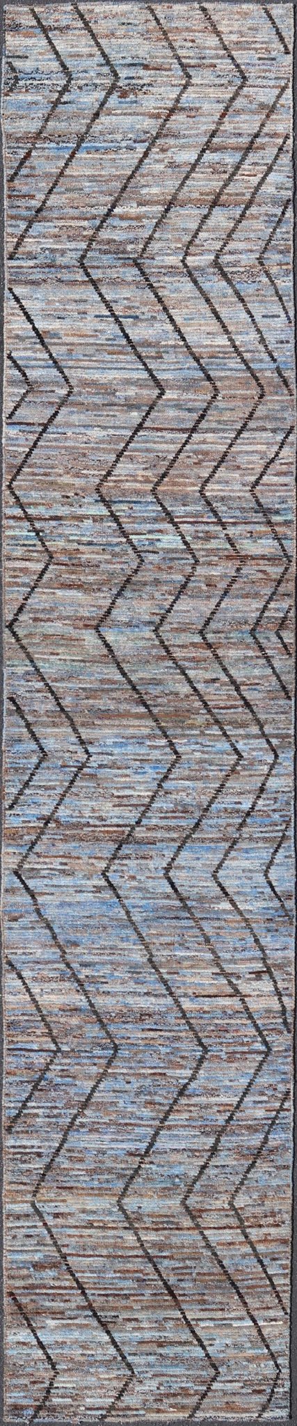 Modern Runner in All - Over Tribal Design in Charcoal, Sky Blue, Blue and Cream. rug SNK - 2269, Keivan Woven Arts country of origin / type: Afghanistan / Modern, condition: new. Measures: 3'0 x 15'8 This runner features a tribal modern design and l... - Keivan Woven ArtsSNK - 2269 - 24306