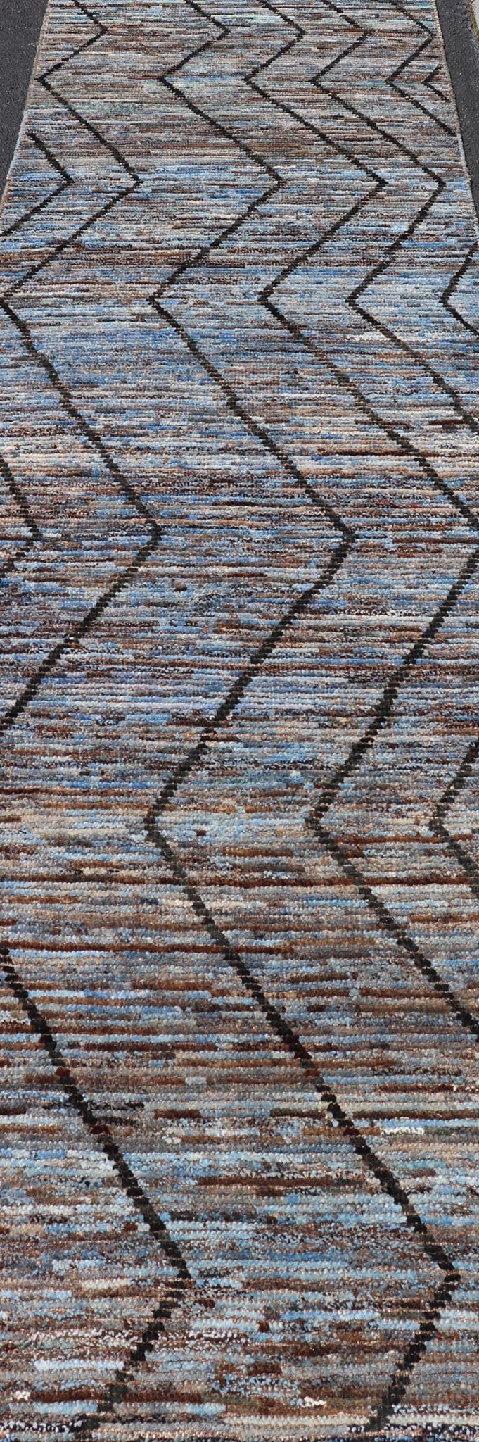 Modern Runner in All - Over Tribal Design in Charcoal, Sky Blue, Blue and Cream. rug SNK - 2269, Keivan Woven Arts country of origin / type: Afghanistan / Modern, condition: new. Measures: 3'0 x 15'8 This runner features a tribal modern design and l... - Keivan Woven ArtsSNK - 2269 - 24306Rug