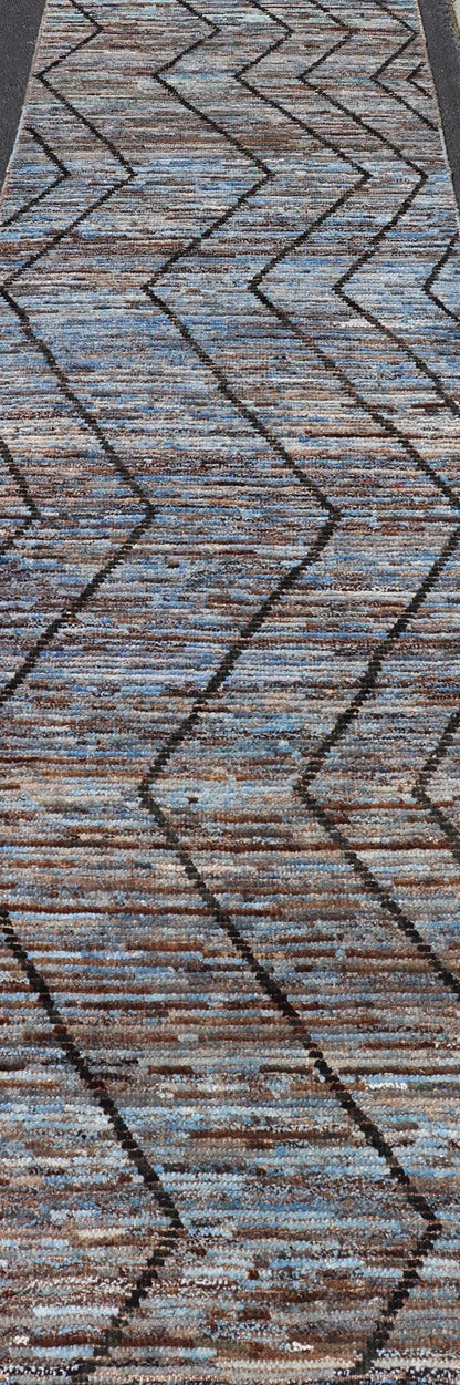 Modern Runner in All - Over Tribal Design in Charcoal, Sky Blue, Blue and Cream. rug SNK - 2269, Keivan Woven Arts country of origin / type: Afghanistan / Modern, condition: new. Measures: 3'0 x 15'8 This runner features a tribal modern design and l... - Keivan Woven ArtsSNK - 2269 - 24306Rug