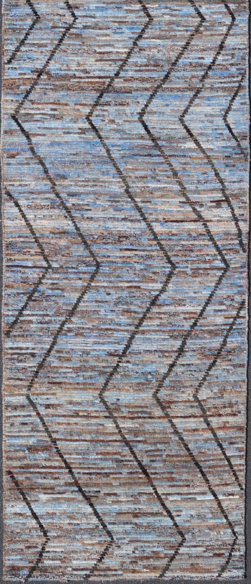 Modern Runner in All - Over Tribal Design in Charcoal, Sky Blue, Blue and Cream. rug SNK - 2269, Keivan Woven Arts country of origin / type: Afghanistan / Modern, condition: new. Measures: 3'0 x 15'8 This runner features a tribal modern design and l... - Keivan Woven ArtsSNK - 2269 - 24306