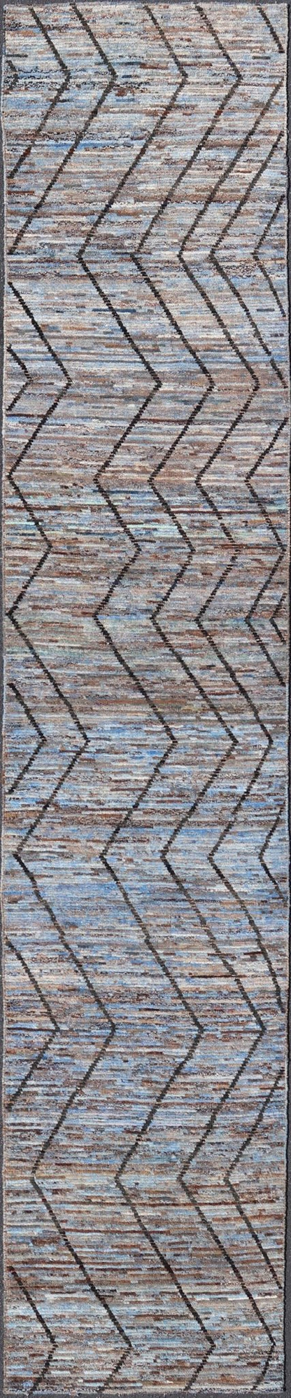 Modern Runner in All - Over Tribal Design in Charcoal, Sky Blue, Blue and Cream. rug SNK - 2269, Keivan Woven Arts country of origin / type: Afghanistan / Modern, condition: new. Measures: 3'0 x 15'8 This runner features a tribal modern design and l... - Keivan Woven ArtsSNK - 2269 - 24306Rug