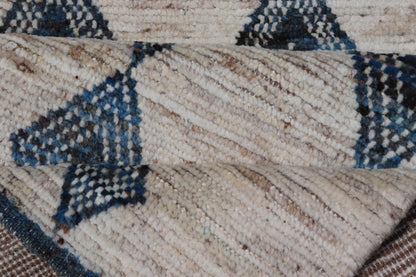 Modern Hand - Knotted Runner in Wool with Diamond Design in Blue and Ivory. Keivan Woven Arts; rug SNK - 2270, country of origin / type: Afghanistan / Modern Casual, circa Early - 21th Century. Measures: 3'1 x 10'1 This modern casual tribal runner has... - Keivan Woven ArtsSNK - 2270 - 24366