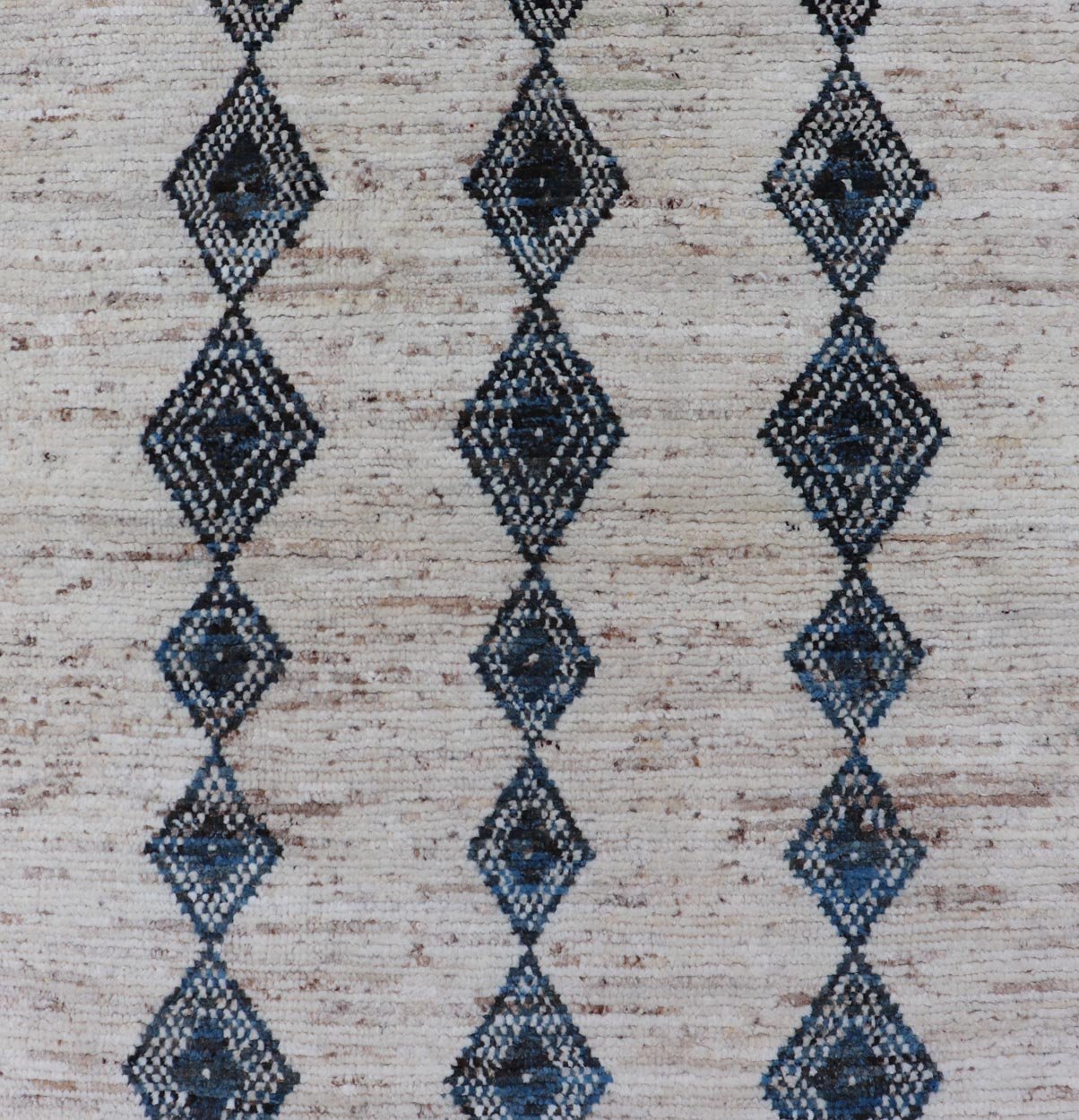 Modern Hand - Knotted Runner in Wool with Diamond Design in Blue and Ivory. Keivan Woven Arts; rug SNK - 2270, country of origin / type: Afghanistan / Modern Casual, circa Early - 21th Century. Measures: 3'1 x 10'1 This modern casual tribal runner has... - Keivan Woven ArtsSNK - 2270 - 24366Rug