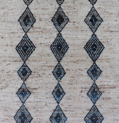 Modern Hand - Knotted Runner in Wool with Diamond Design in Blue and Ivory. Keivan Woven Arts; rug SNK - 2270, country of origin / type: Afghanistan / Modern Casual, circa Early - 21th Century. Measures: 3'1 x 10'1 This modern casual tribal runner has... - Keivan Woven ArtsSNK - 2270 - 24366Rug