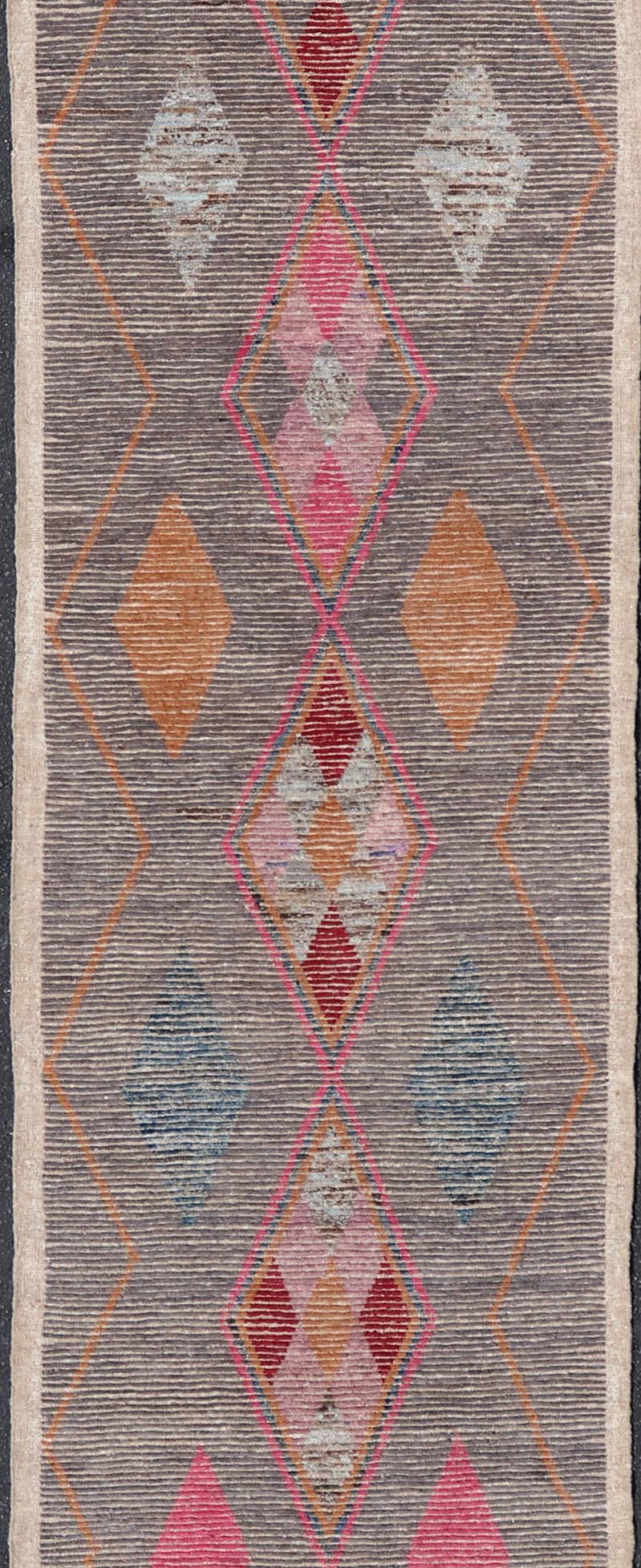 All - Over Modern Tribal Design on a Grey Background with Medallions With Red. Keivan Woven Arts/ rug SNK - 2271, country of origin / type: Afghanistan / Piled, condition: new Measures: 3'4 x 15'11 This runner features a modern all - over modern desig... - Keivan Woven ArtsSNK - 2271 - 24312