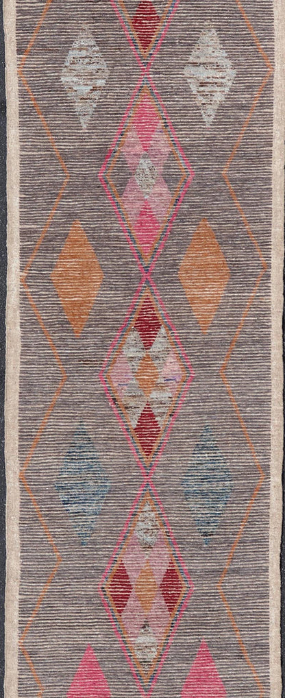 All - Over Modern Tribal Design on a Grey Background with Medallions With Red. Keivan Woven Arts/ rug SNK - 2271, country of origin / type: Afghanistan / Piled, condition: new Measures: 3'4 x 15'11 This runner features a modern all - over modern desig... - Keivan Woven ArtsSNK - 2271 - 24312