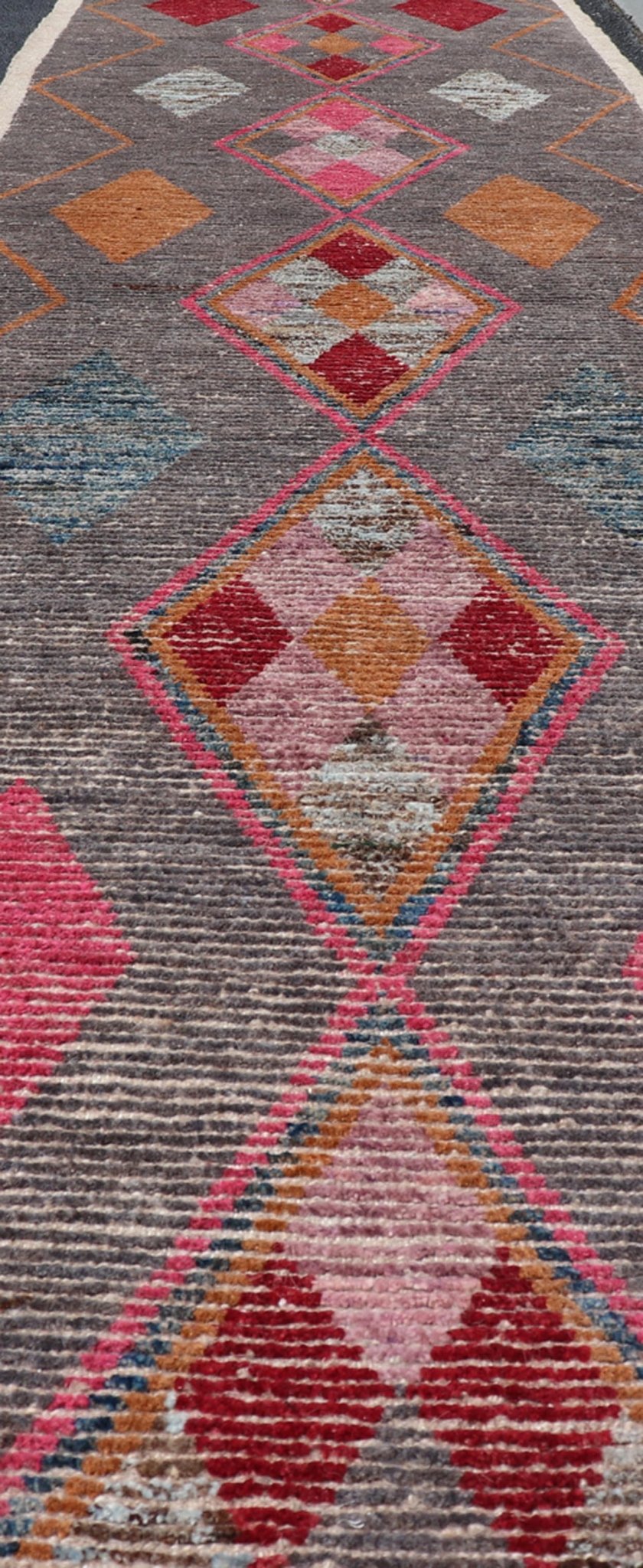 All - Over Modern Tribal Design on a Grey Background with Medallions With Red. Keivan Woven Arts/ rug SNK - 2271, country of origin / type: Afghanistan / Piled, condition: new Measures: 3'4 x 15'11 This runner features a modern all - over modern desig... - Keivan Woven ArtsSNK - 2271 - 24312