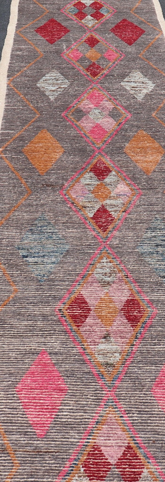 All - Over Modern Tribal Design on a Grey Background with Medallions With Red. Keivan Woven Arts/ rug SNK - 2271, country of origin / type: Afghanistan / Piled, condition: new Measures: 3'4 x 15'11 This runner features a modern all - over modern desig... - Keivan Woven ArtsSNK - 2271 - 24312