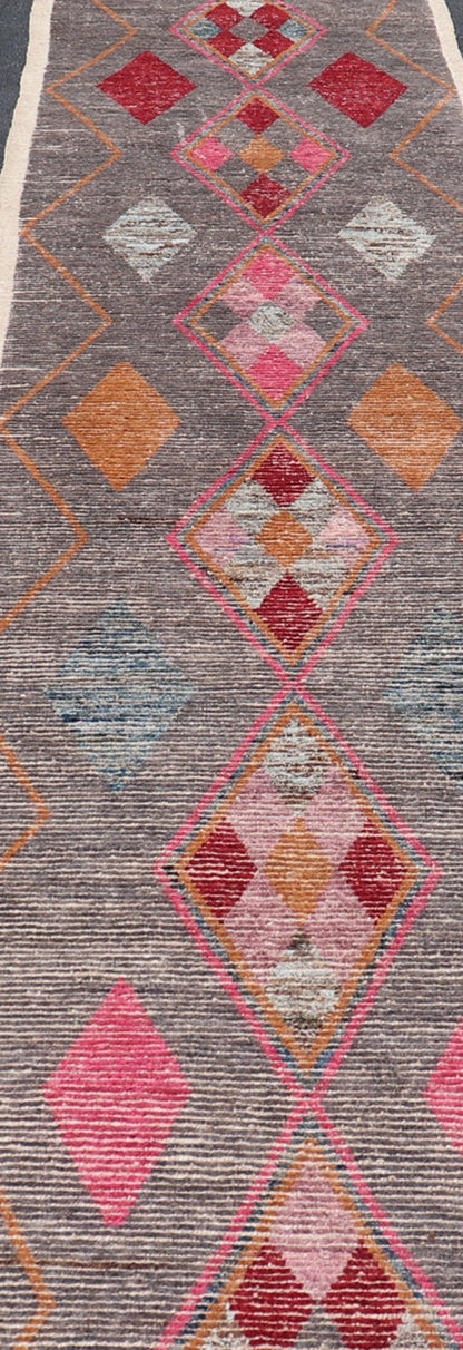 All - Over Modern Tribal Design on a Grey Background with Medallions With Red. Keivan Woven Arts/ rug SNK - 2271, country of origin / type: Afghanistan / Piled, condition: new Measures: 3'4 x 15'11 This runner features a modern all - over modern desig... - Keivan Woven ArtsSNK - 2271 - 24312