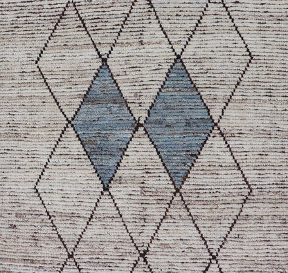 Modern Hand - Knotted Runner in Wool with Diamond Design in Neutral Tones. Keivan Woven Arts; rug SNK - 2281, country of origin / type: Afghanistan / Modern Casual, circa Early - 21th Century. Measures: 3'4 x 9'8 This modern casual tribal runner has b... - Keivan Woven ArtsSNK - 2281 - 24372Rug