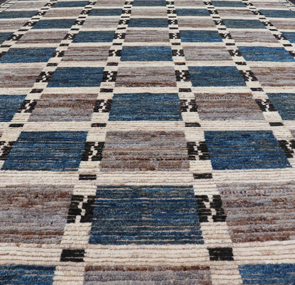 Modern Rug in Wool with Sub - Geometric Modern Tribal Design in Multicolor. Keivan Woven Arts / rug SNK - 2295, country of origin / type: Afghanistan / Modern Casual, circa Early - 21th Century. Measures: 6'9 x 9'10 This modern casual rug has been hand... - Keivan Woven ArtsSNK - 2295 - 24318Rug