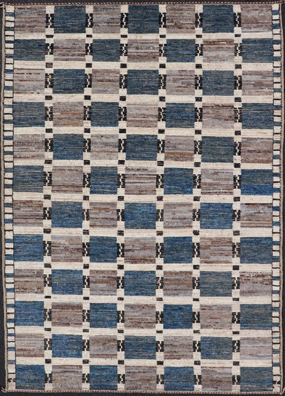 Modern Rug in Wool with Sub - Geometric Modern Tribal Design in Multicolor. Keivan Woven Arts / rug SNK - 2295, country of origin / type: Afghanistan / Modern Casual, circa Early - 21th Century. Measures: 6'9 x 9'10 This modern casual rug has been hand... - Keivan Woven ArtsSNK - 2295 - 24318Rug