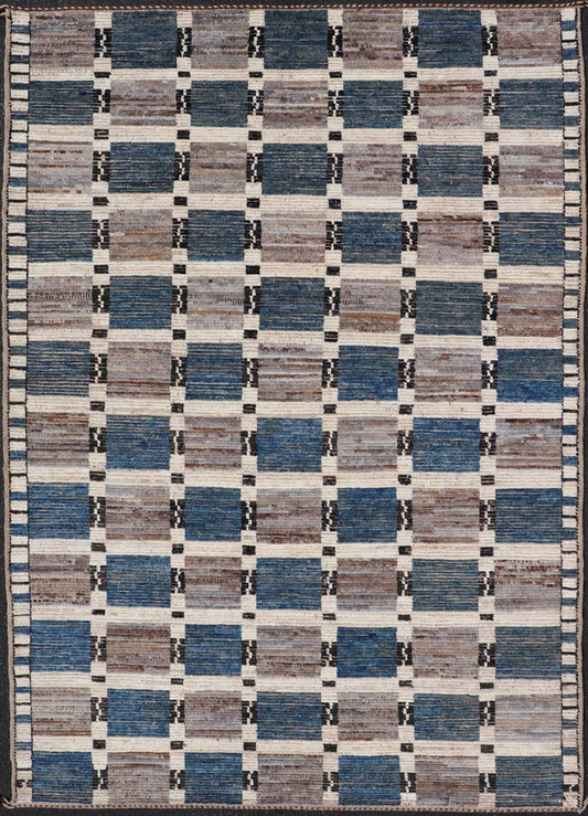 Modern Rug in Wool with Sub - Geometric Modern Tribal Design in Multicolor. Keivan Woven Arts / rug SNK - 2295, country of origin / type: Afghanistan / Modern Casual, circa Early - 21th Century. Measures: 6'9 x 9'10 This modern casual rug has been hand... - Keivan Woven ArtsSNK - 2295 - 24318Rug