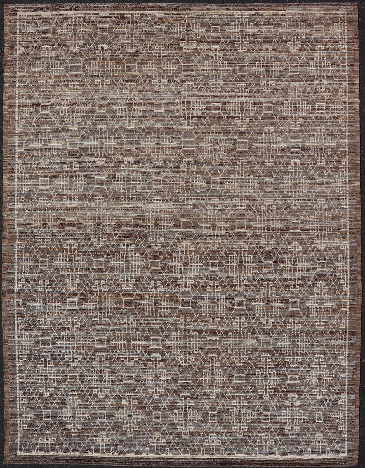 Modern Rug in Wool with All - Over Geometric Tribal Design in Brown and Ivory. Keivan Woven Arts /rug SNK - 2307, country of origin / type: Afghanistan / Modern Casual, circa Early - 21th Century. Measures: 6'10 x 9'7 The rug features a modern all - ov... - Keivan Woven ArtsSNK - 2307 - 24324Rug