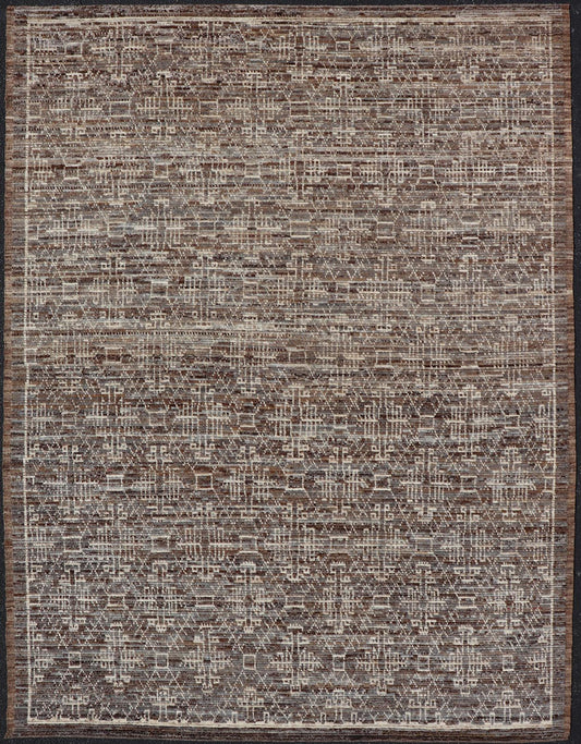 Modern Rug in Wool with All - Over Geometric Tribal Design in Brown and Ivory. Keivan Woven Arts /rug SNK - 2307, country of origin / type: Afghanistan / Modern Casual, circa Early - 21th Century. Measures: 6'10 x 9'7 The rug features a modern all - ov... - Keivan Woven ArtsSNK - 2307 - 24324Rug