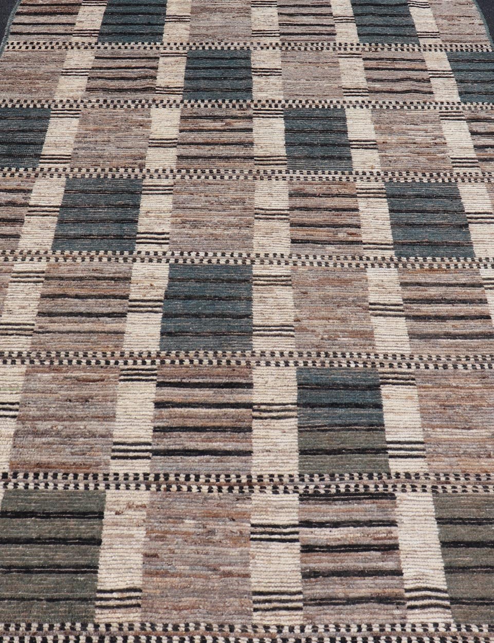 Modern Casual Design Tribal Rug with Checkered Pattern in Teal, Cream, and Brown. Keivan Woven Arts / rug SNK - 2313, country of origin / type: Afghanistan / Modern Measures: 5'11 x 9'1 This classic natured Moroccan design rug represents modern cas... - Keivan Woven ArtsSNK - 2313 - 24330Rug