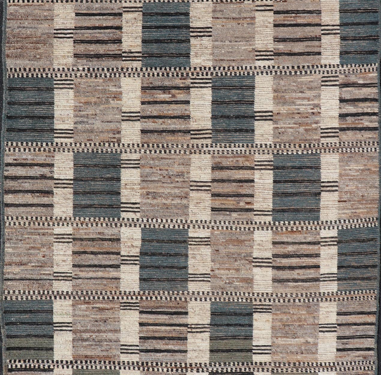 Modern Casual Design Tribal Rug with Checkered Pattern in Teal, Cream, and Brown. Keivan Woven Arts / rug SNK - 2313, country of origin / type: Afghanistan / Modern Measures: 5'11 x 9'1 This classic natured Moroccan design rug represents modern cas... - Keivan Woven ArtsSNK - 2313 - 24330Rug