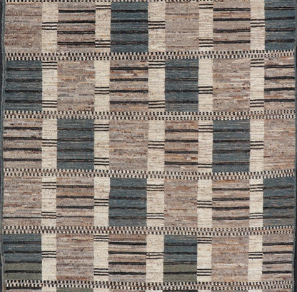 Modern Casual Design Tribal Rug with Checkered Pattern in Teal, Cream, and Brown. Keivan Woven Arts / rug SNK - 2313, country of origin / type: Afghanistan / Modern Measures: 5'11 x 9'1 This classic natured Moroccan design rug represents modern cas... - Keivan Woven ArtsSNK - 2313 - 24330Rug