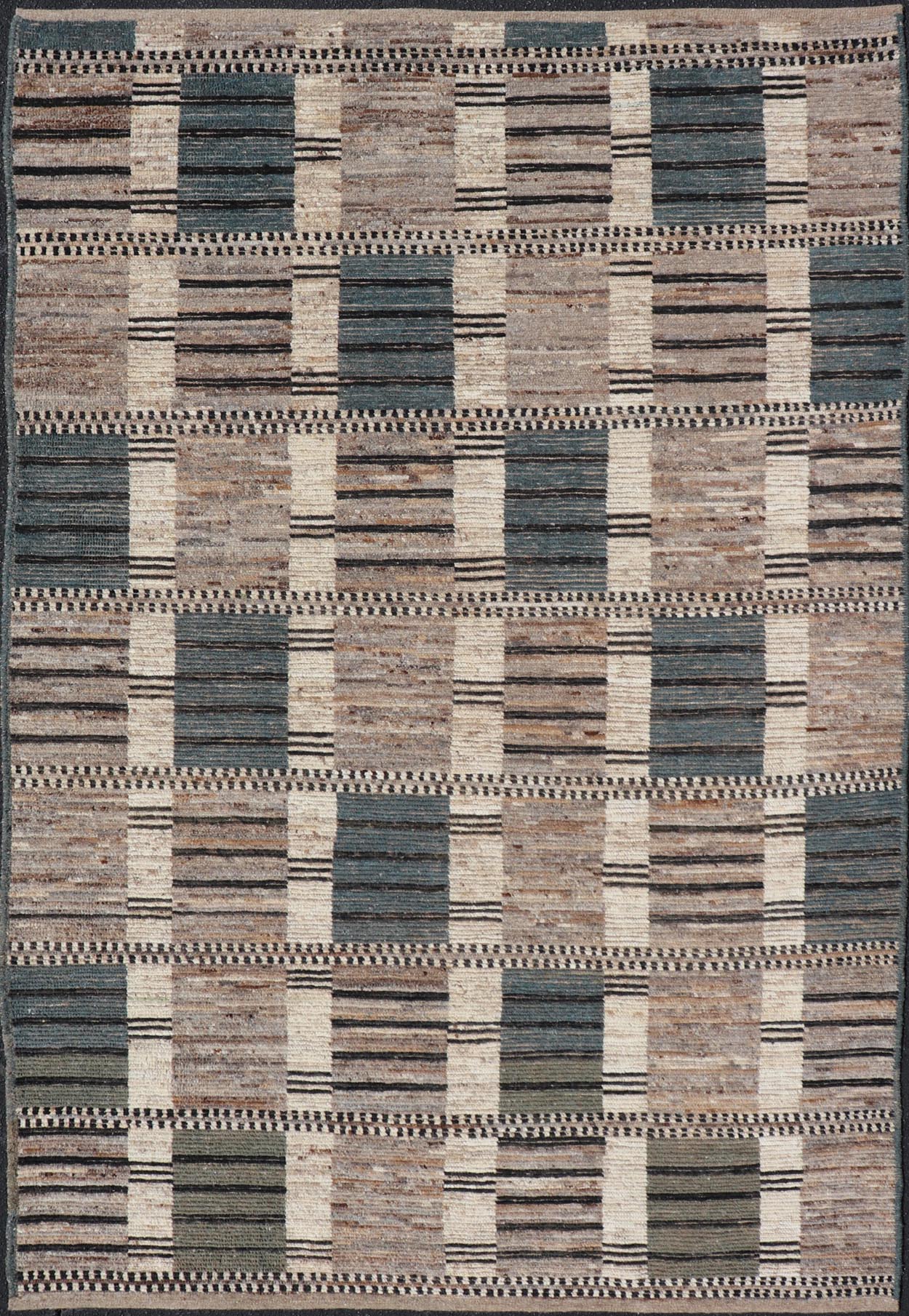 Modern Casual Design Tribal Rug with Checkered Pattern in Teal, Cream, and Brown. Keivan Woven Arts / rug SNK - 2313, country of origin / type: Afghanistan / Modern Measures: 5'11 x 9'1 This classic natured Moroccan design rug represents modern cas... - Keivan Woven ArtsSNK - 2313 - 24330Rug