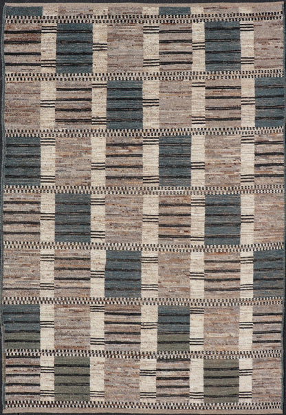 Modern Casual Design Tribal Rug with Checkered Pattern in Teal, Cream, and Brown. Keivan Woven Arts / rug SNK - 2313, country of origin / type: Afghanistan / Modern Measures: 5'11 x 9'1 This classic natured Moroccan design rug represents modern cas... - Keivan Woven ArtsSNK - 2313 - 24330Rug