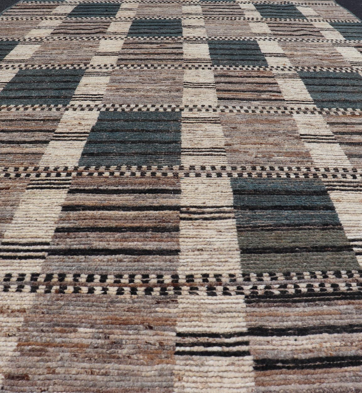 Modern Casual Design Tribal Rug with Checkered Pattern in Teal, Cream, and Brown. Keivan Woven Arts / rug SNK - 2313, country of origin / type: Afghanistan / Modern Measures: 5'11 x 9'1 This classic natured Moroccan design rug represents modern cas... - Keivan Woven ArtsSNK - 2313 - 24330Rug