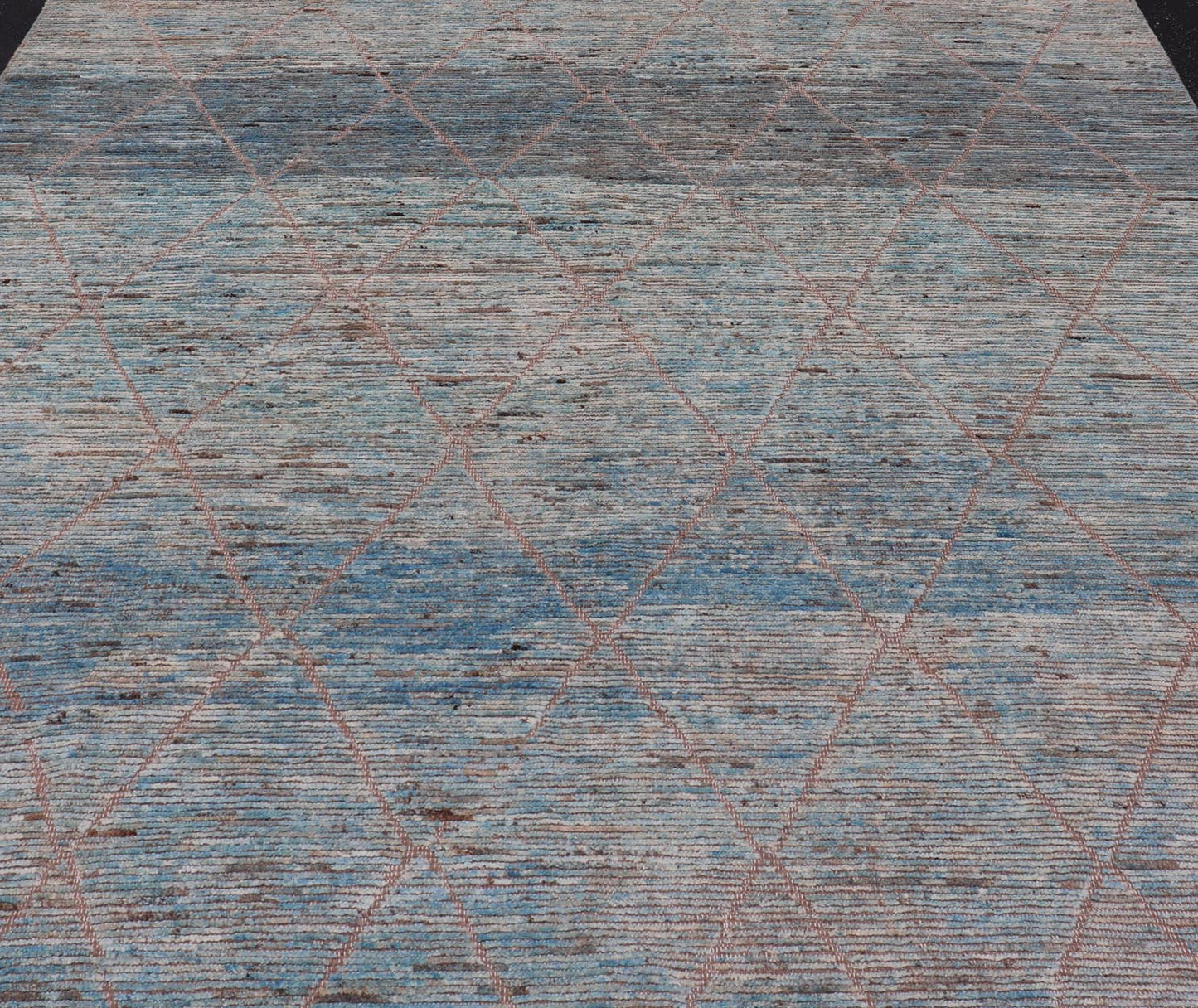 Modern Tribal Rug in Wool with Sub - Geometric Design in Blue, Tan, & Ivory. Keivan Woven Arts / rug SNK - 2369, country of origin / type: Afghanistan / Modern Casual, circa Early - 21th century. Measures: 9'4 x 11'4 This modern casual tribal rug has ... - Keivan Woven ArtsSNK - 2369 - 24378