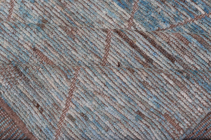 Modern Tribal Rug in Wool with Sub - Geometric Design in Blue, Tan, & Ivory. Keivan Woven Arts / rug SNK - 2369, country of origin / type: Afghanistan / Modern Casual, circa Early - 21th century. Measures: 9'4 x 11'4 This modern casual tribal rug has ... - Keivan Woven ArtsSNK - 2369 - 24378