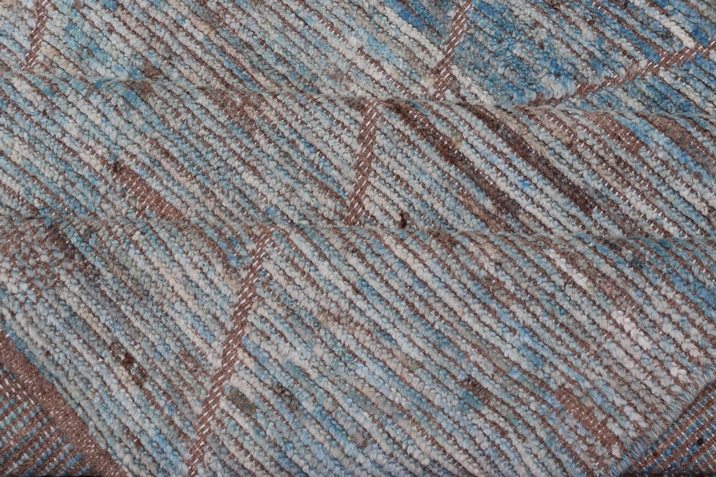 Modern Tribal Rug in Wool with Sub - Geometric Design in Blue, Tan, & Ivory. Keivan Woven Arts / rug SNK - 2369, country of origin / type: Afghanistan / Modern Casual, circa Early - 21th century. Measures: 9'4 x 11'4 This modern casual tribal rug has ... - Keivan Woven ArtsSNK - 2369 - 24378Rug