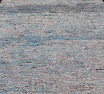 Modern Tribal Rug in Wool with Sub - Geometric Design in Blue, Tan, & Ivory. Keivan Woven Arts / rug SNK - 2369, country of origin / type: Afghanistan / Modern Casual, circa Early - 21th century. Measures: 9'4 x 11'4 This modern casual tribal rug has ... - Keivan Woven ArtsSNK - 2369 - 24378Rug