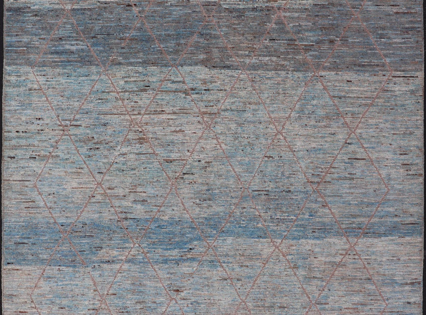 Modern Tribal Rug in Wool with Sub - Geometric Design in Blue, Tan, & Ivory. Keivan Woven Arts / rug SNK - 2369, country of origin / type: Afghanistan / Modern Casual, circa Early - 21th century. Measures: 9'4 x 11'4 This modern casual tribal rug has ... - Keivan Woven ArtsSNK - 2369 - 24378Rug
