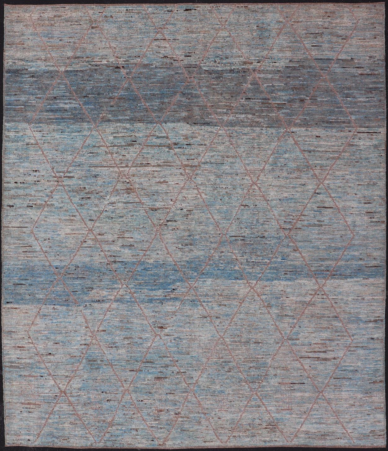 Modern Tribal Rug in Wool with Sub - Geometric Design in Blue, Tan, & Ivory. Keivan Woven Arts / rug SNK - 2369, country of origin / type: Afghanistan / Modern Casual, circa Early - 21th century. Measures: 9'4 x 11'4 This modern casual tribal rug has ... - Keivan Woven ArtsSNK - 2369 - 24378