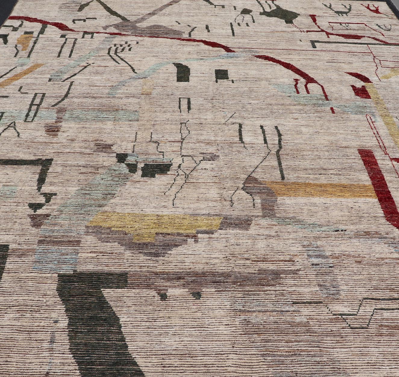 Large Abstract Modern Casual Rug In Green, Red, and Soft Yellow. Keivan Woven Arts; rug SNK - 2394 Country of Origin: Afghanistan Type: Modern Casual Design: All - Over, Abstract. Measures: 10'7 x 14'0 This large modern casual palace rug features a... - Keivan Woven ArtsSNK - 2394 - 24336Rug