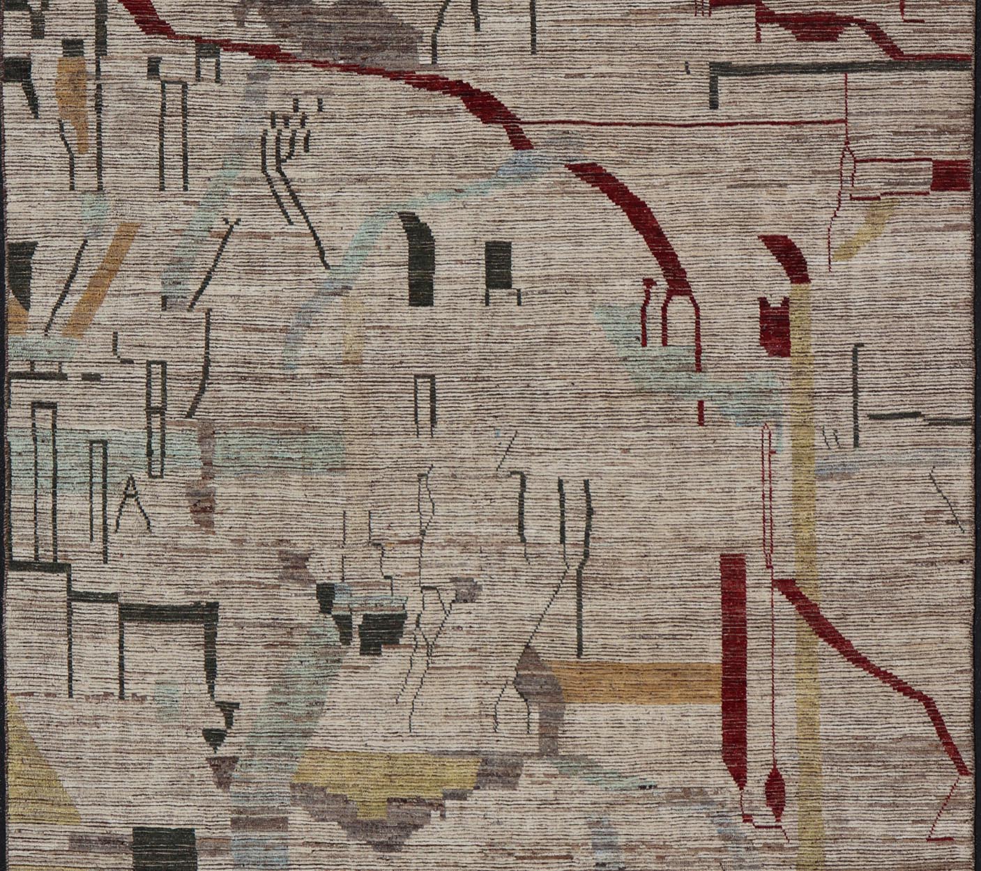 Large Abstract Modern Casual Rug In Green, Red, and Soft Yellow. Keivan Woven Arts; rug SNK - 2394 Country of Origin: Afghanistan Type: Modern Casual Design: All - Over, Abstract. Measures: 10'7 x 14'0 This large modern casual palace rug features a... - Keivan Woven ArtsSNK - 2394 - 24336Rug