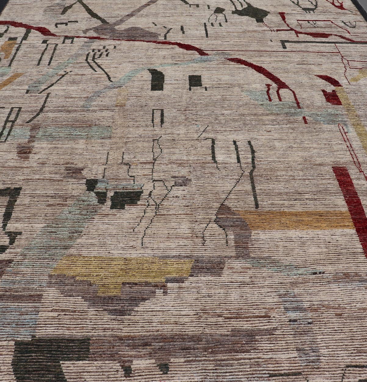 Large Abstract Modern Casual Rug In Green, Red, and Soft Yellow. Keivan Woven Arts; rug SNK - 2394 Country of Origin: Afghanistan Type: Modern Casual Design: All - Over, Abstract. Measures: 10'7 x 14'0 This large modern casual palace rug features a... - Keivan Woven ArtsSNK - 2394 - 24336Rug
