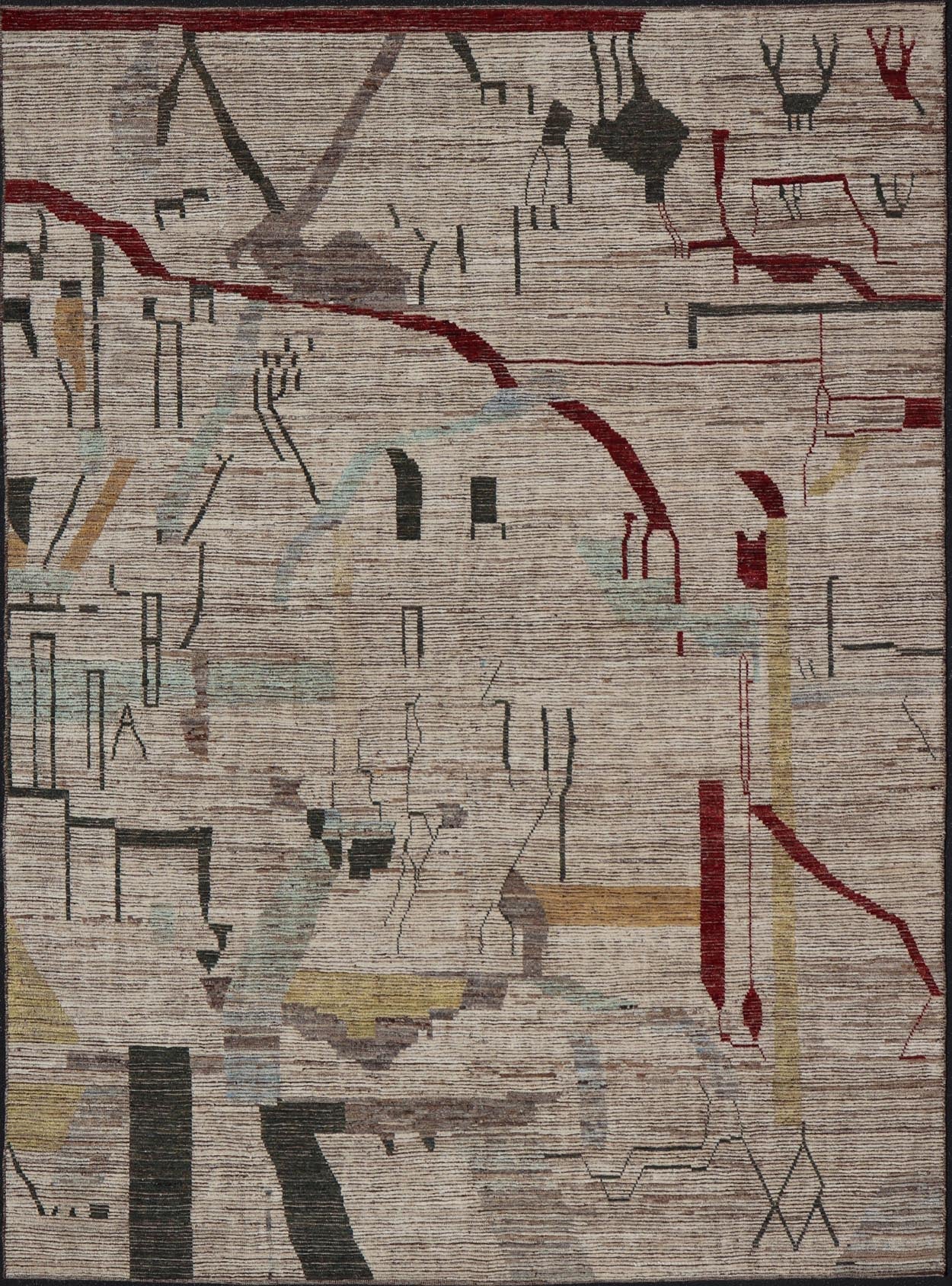 Large Abstract Modern Casual Rug In Green, Red, and Soft Yellow. Keivan Woven Arts; rug SNK - 2394 Country of Origin: Afghanistan Type: Modern Casual Design: All - Over, Abstract. Measures: 10'7 x 14'0 This large modern casual palace rug features a... - Keivan Woven ArtsSNK - 2394 - 24336Rug