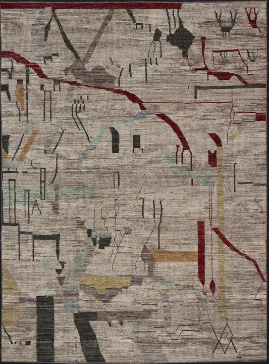 Large Abstract Modern Casual Rug In Green, Red, and Soft Yellow. Keivan Woven Arts; rug SNK - 2394 Country of Origin: Afghanistan Type: Modern Casual Design: All - Over, Abstract. Measures: 10'7 x 14'0 This large modern casual palace rug features a... - Keivan Woven ArtsSNK - 2394 - 24336Rug